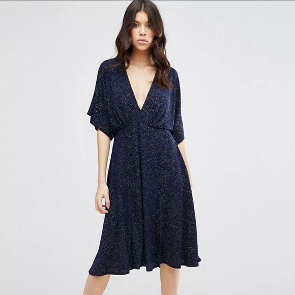 ASOS navy blue glitter plunge dress - Picture 11 of 12